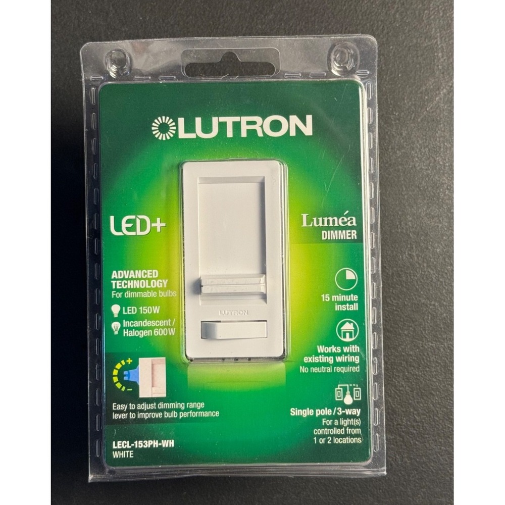 Lutron LECL-153PH-WH Lumea White 120V 150W 1-Pole 3-Way CFL/LED Slide Dimmer